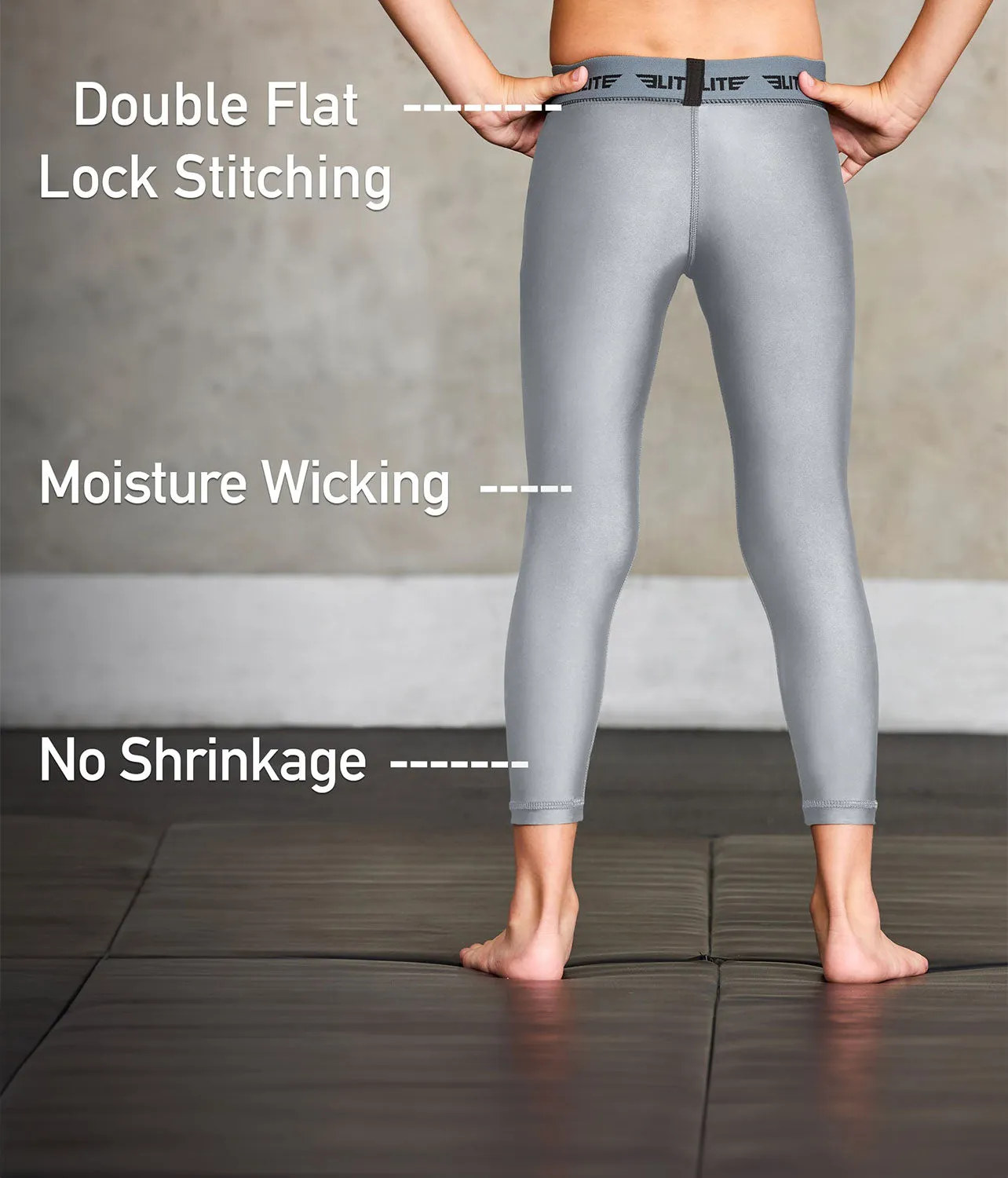 Kids' Plain Gray Compression No-Gi BJJ Spats