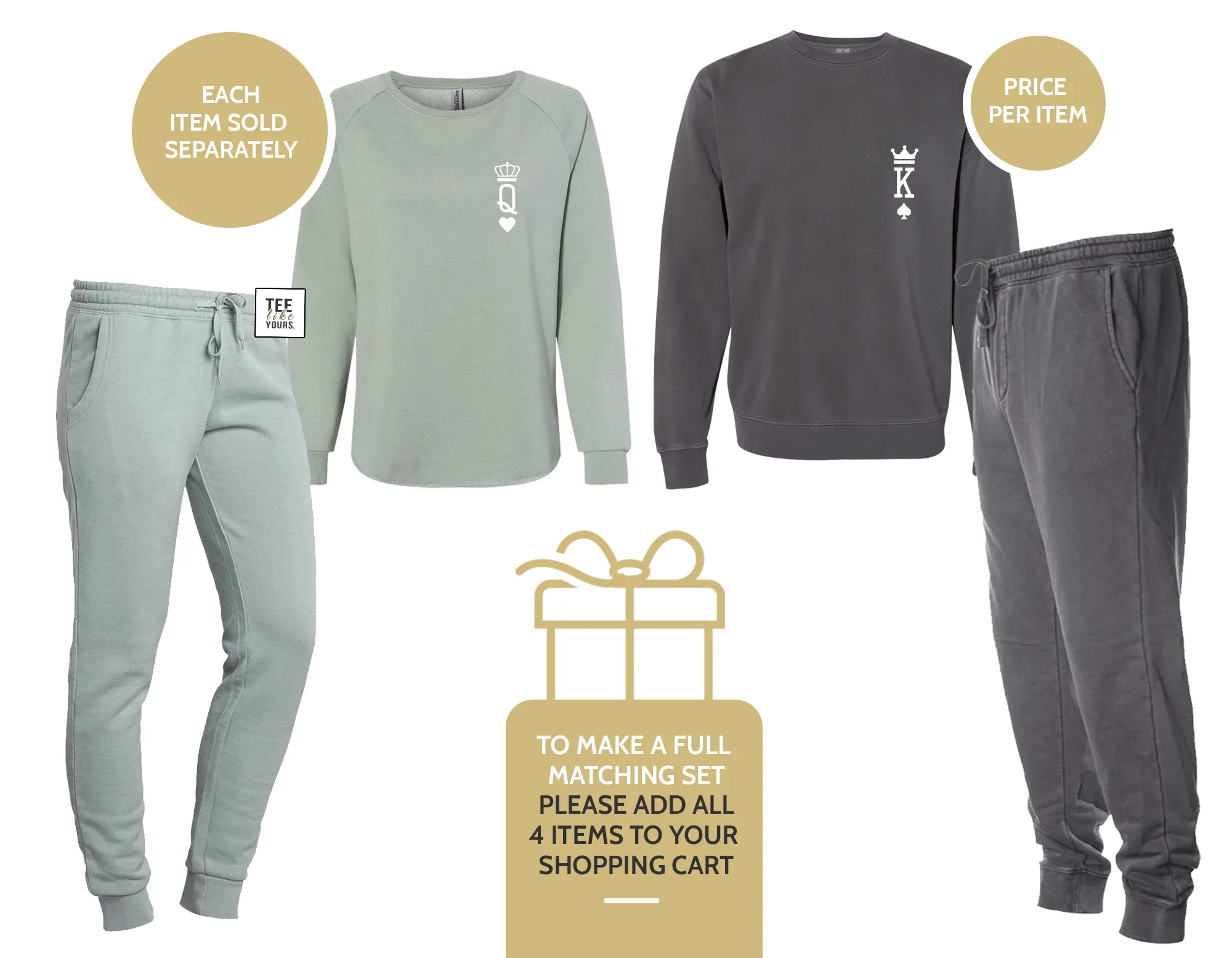 King & Queen Couple Matching Set | Sweatshirt and Sweatpants | Valentines day Gift for Him and Her | Honeymoon, Anniversary Gift | Joggers
