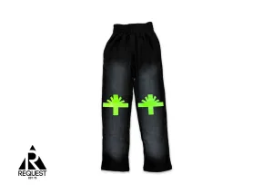 Knee Logo Sweatpants "Washed Black/Neon Green”