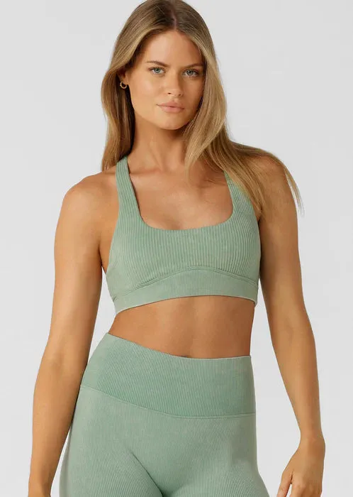 Lorna Jane Never Better Washed Seamless Sports Bra - Washed Green Juice