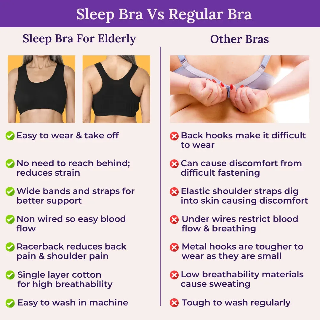 Lounge/Home Bra For Elderly | Non Padded | Non Wired | Racerback | Full Coverage | 3 Pack