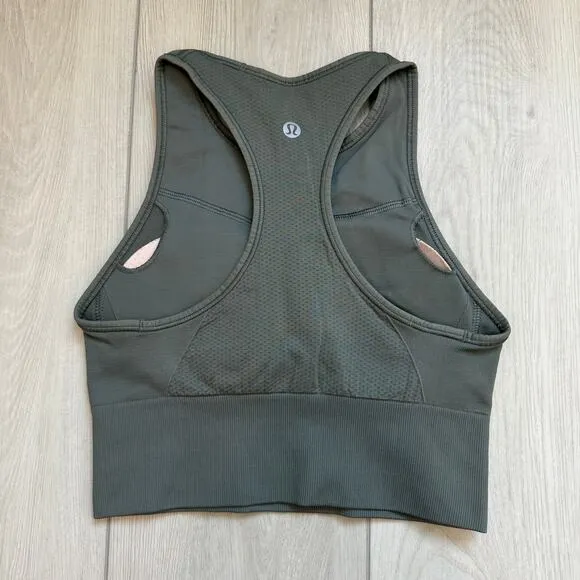 Lululemon Ebb to Train medium support C/D cup racerback bra Grey Sage size 4
