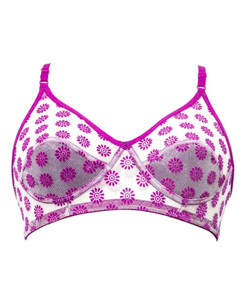 Madam Women's Floral Net Design - Non Padded,Non Wired - Fancy Magenta Bra