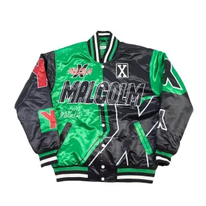 MALCOLM X BLACK AND GREEN POWER SATIN JACKET