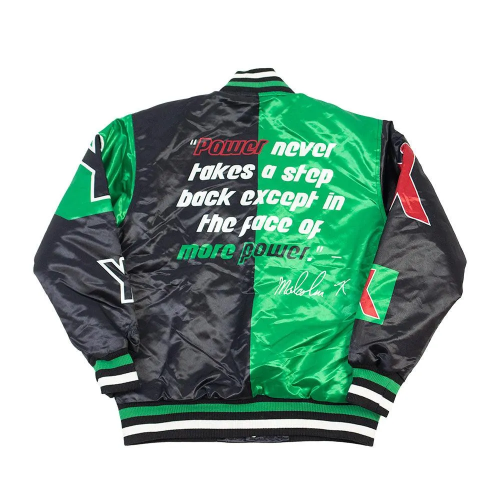 MALCOLM X BLACK AND GREEN POWER SATIN JACKET