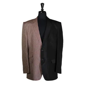 Men's Blazer Black Beige Check Plaid Jacket Sport Coat (44R)