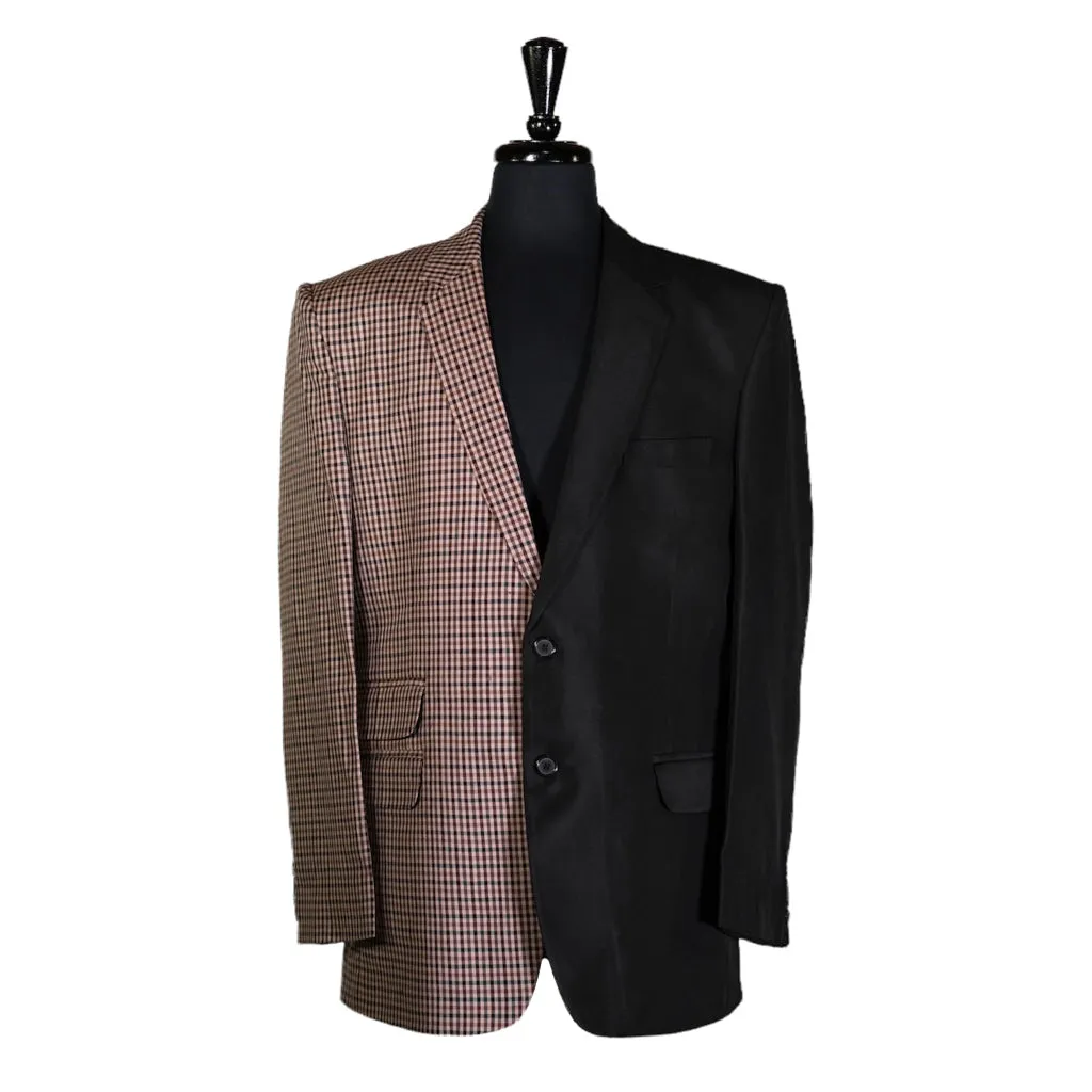 Men's Blazer Black Beige Check Plaid Jacket Sport Coat (44R)