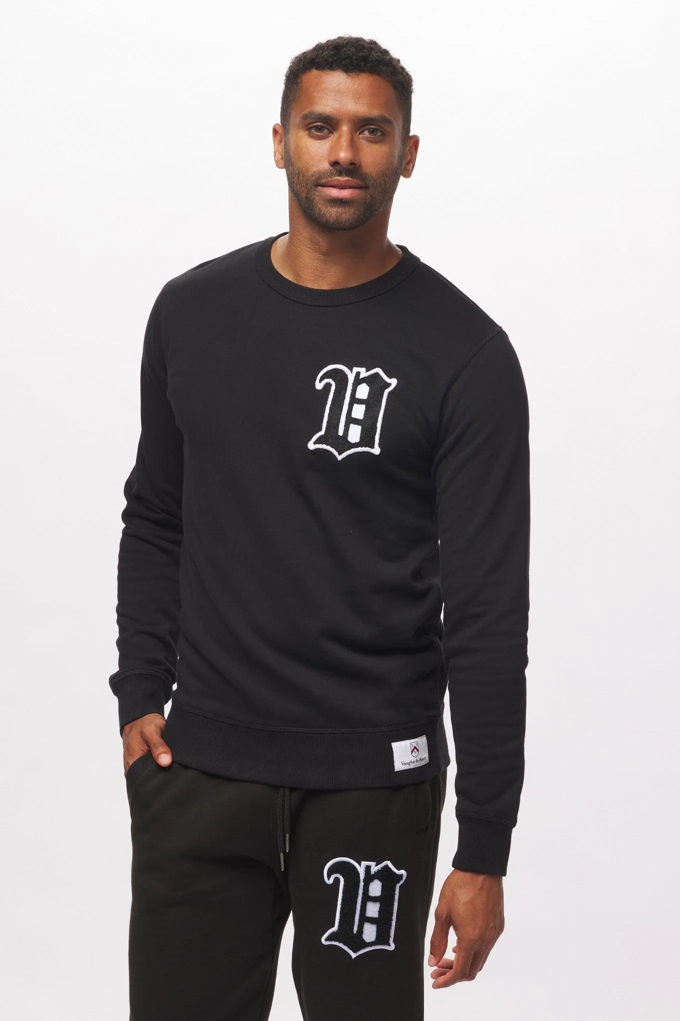 Men's - House of V - Black Varsity Chenille Patch Organic Cotton Sweatpants