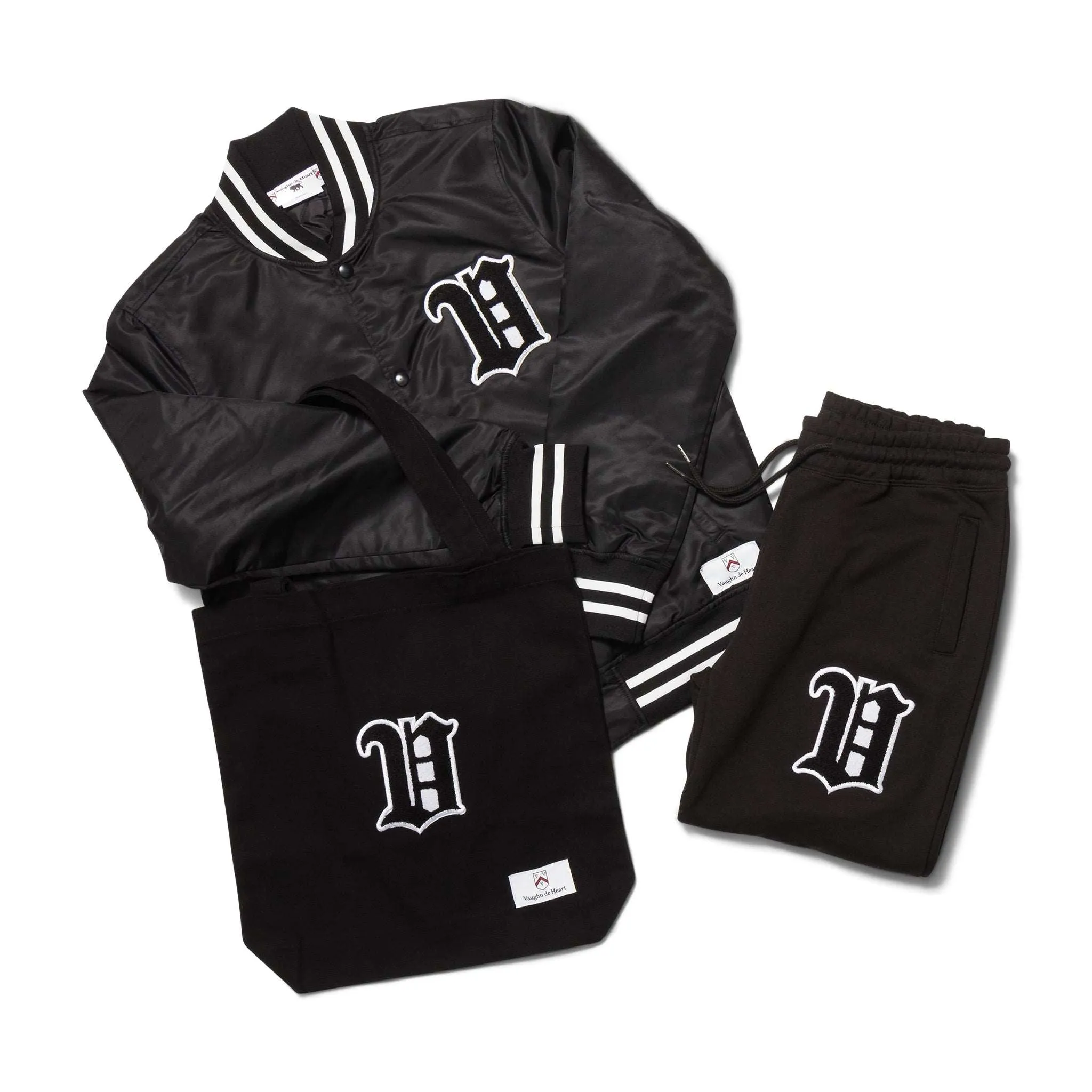 Men's - House of V - Black Varsity Chenille Patch Organic Cotton Sweatpants