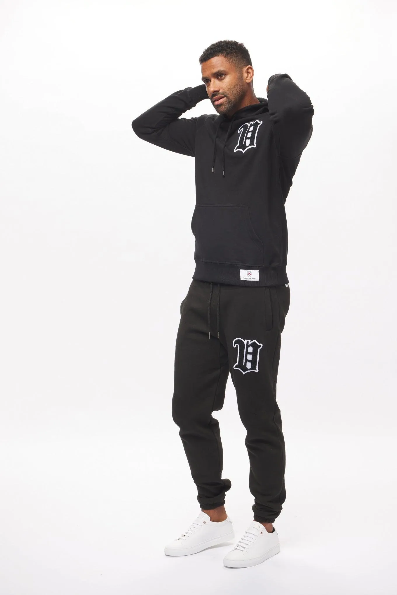 Men's - House of V - Black Varsity Chenille Patch Organic Cotton Sweatpants