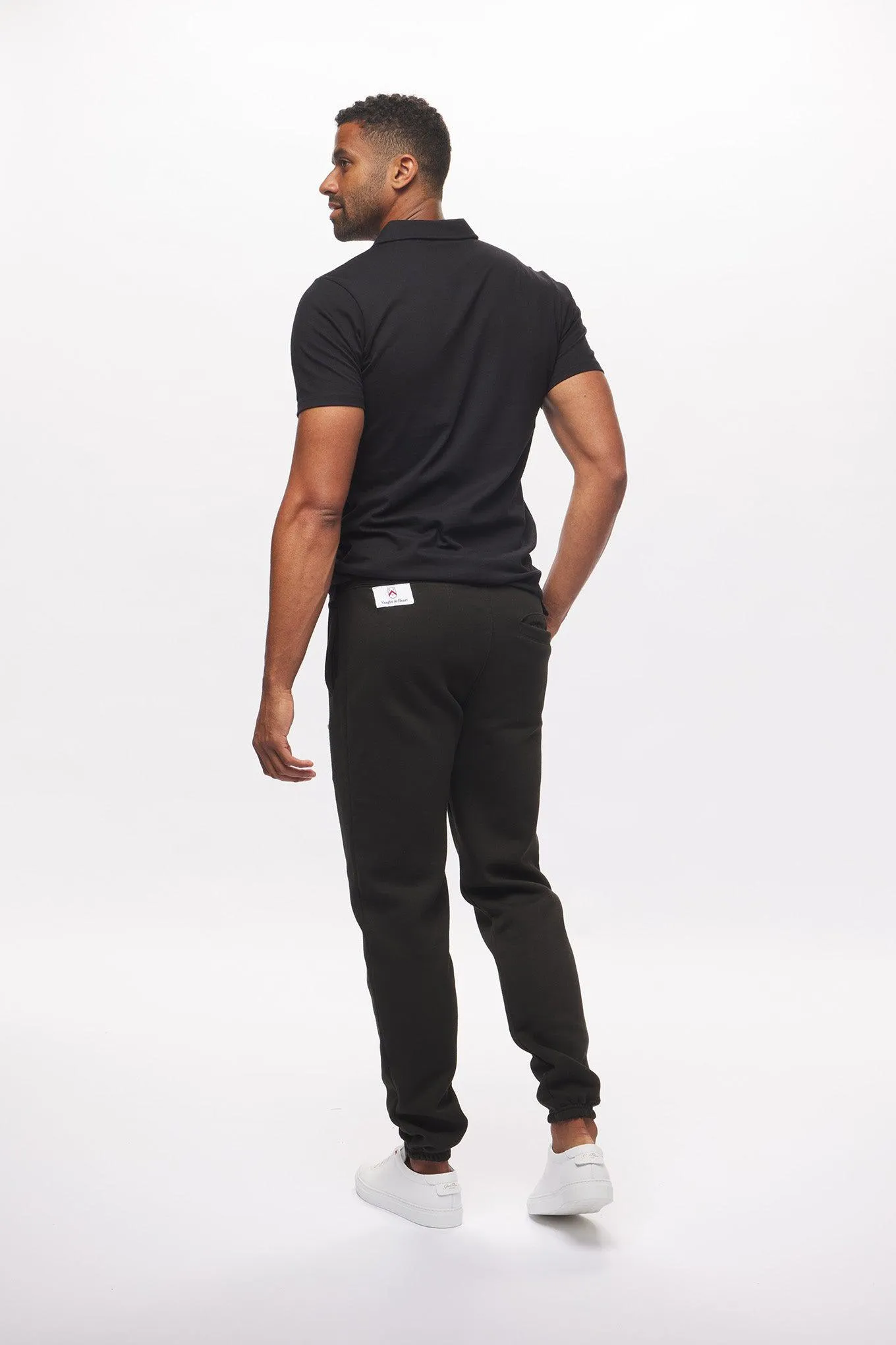 Men's - House of V - Black Varsity Chenille Patch Organic Cotton Sweatpants