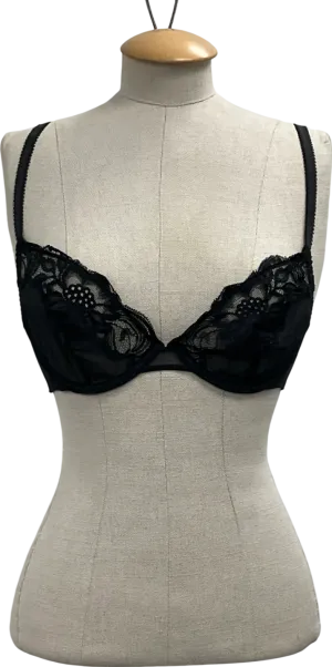 Myla Black Lace Embroidery Non-padded Balcony Bra UK 32D