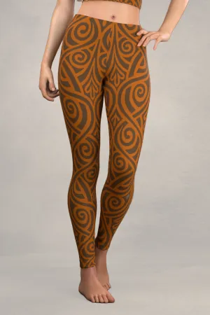 Nouveau Bands Leggings: Orange & Walnut