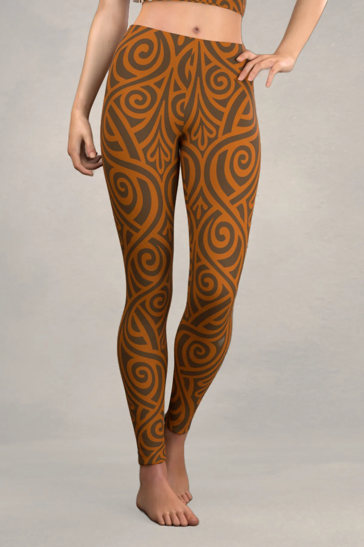 Nouveau Bands Leggings: Orange & Walnut