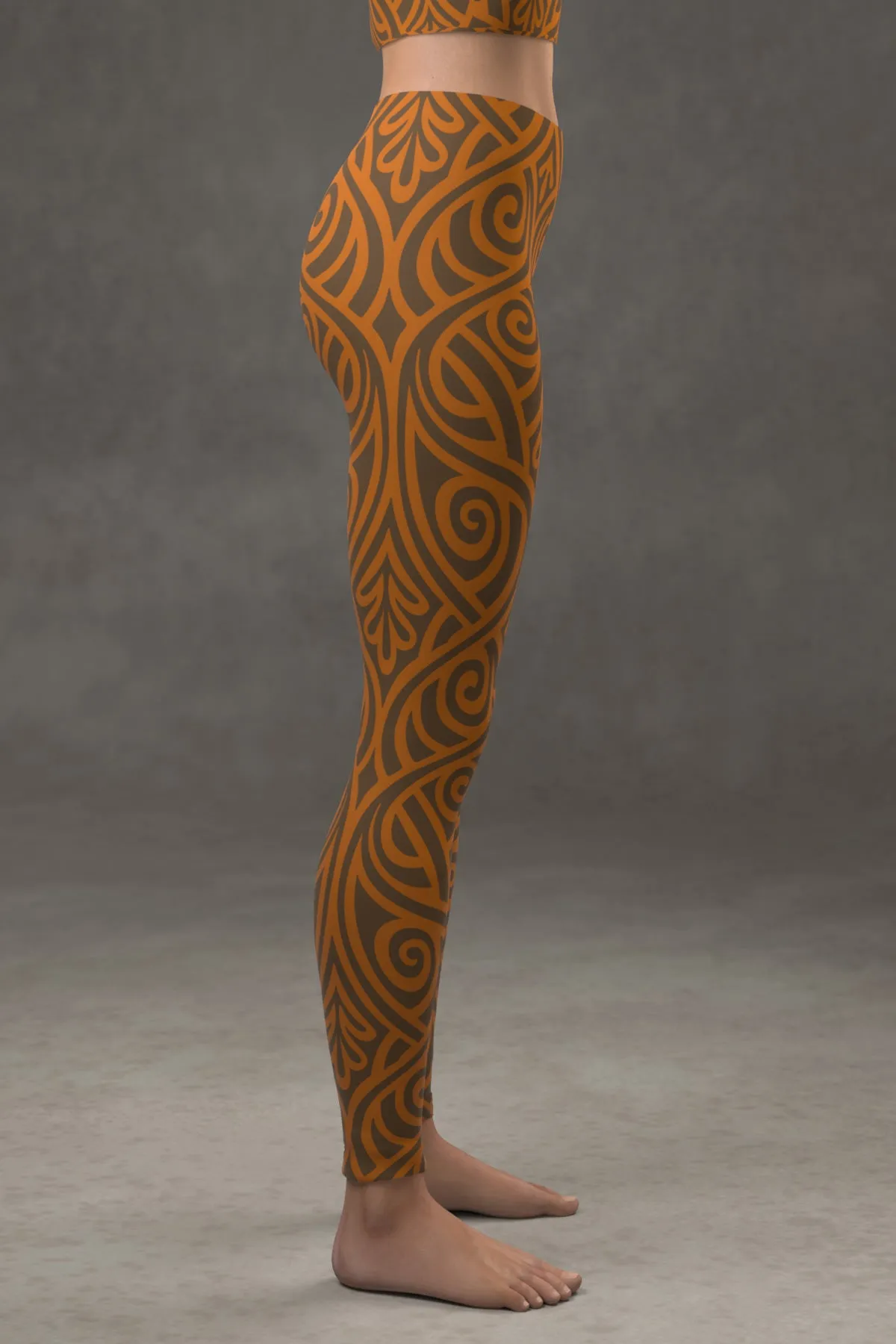 Nouveau Bands Leggings: Orange & Walnut