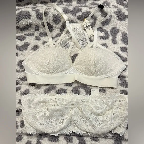 NWT Aerie Lace Wireless Padded Balconette Bra &amp; Strapless Bandeau Size 34D