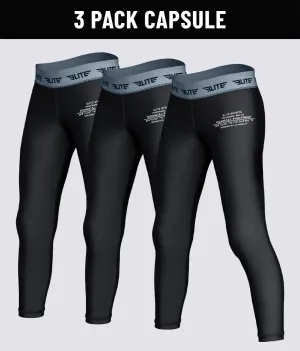 Pack of 3 - Kids' Plain Black Compression No-Gi Bjj Spats