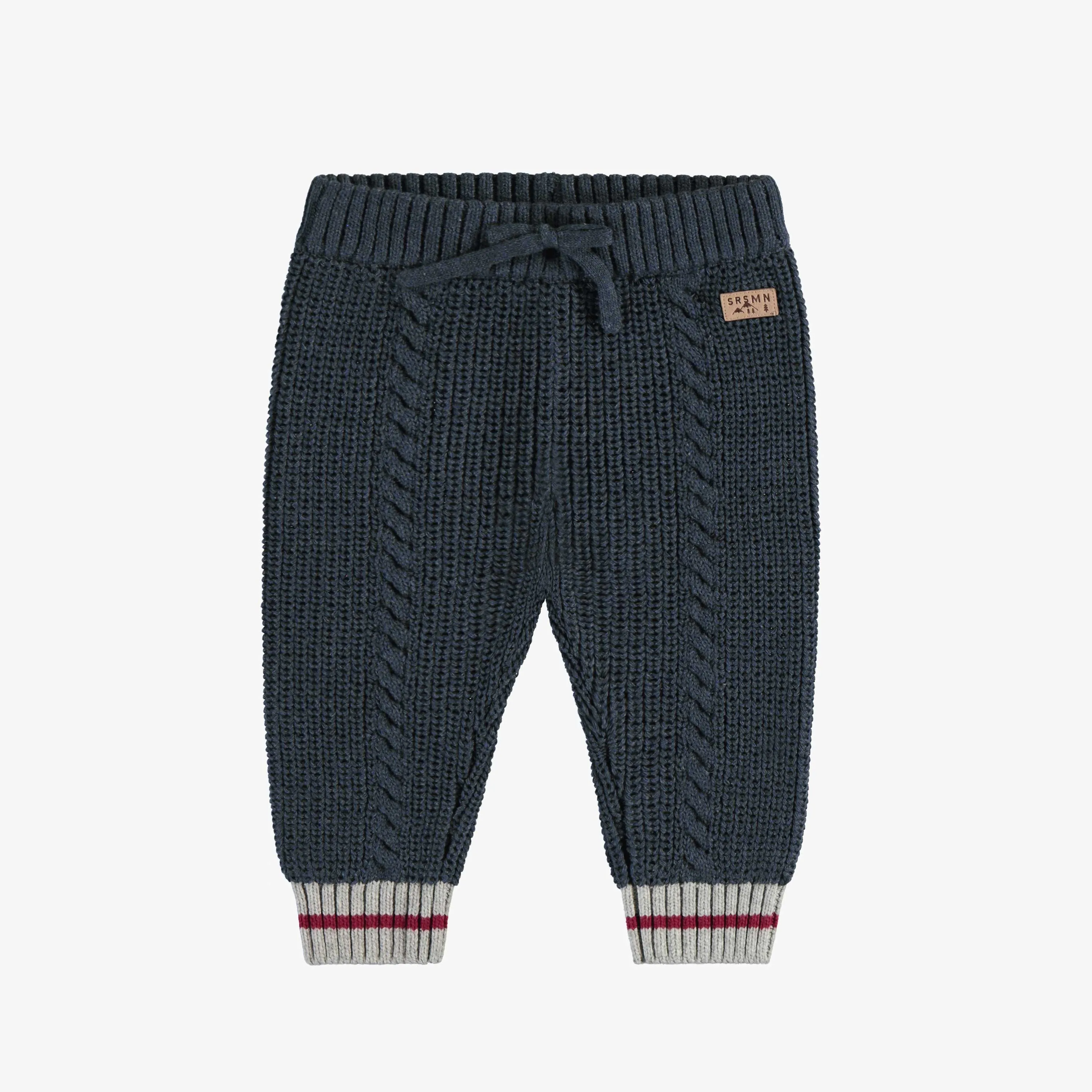 Pantalon en tricot bleu-gris effet bas de laine, bébé || Blue grey knitted pants with wool sock effect, baby