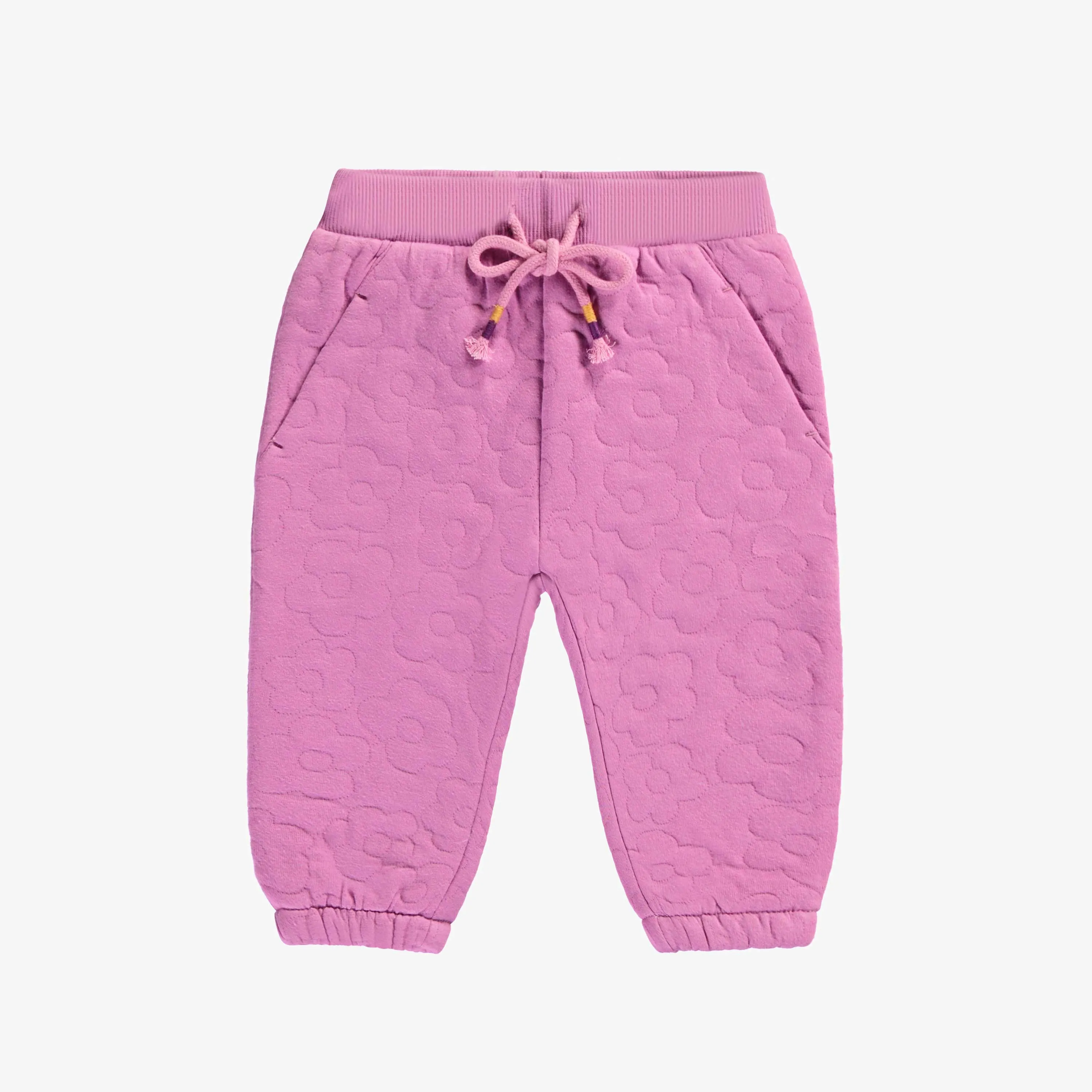 Pantalon rose violacé coupe décontractée en jersey matelassé, bébé || Purplish pink relaxed-fit pants in quilted jersey, baby