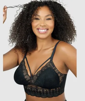 Parfait Mia Wire-Free Longline Padded Lace Bralette - Black