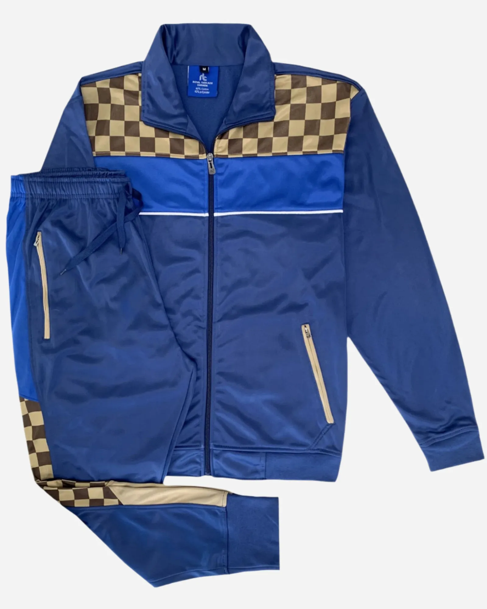 Plaid Checker Style Jogger Tracksuit For Men
