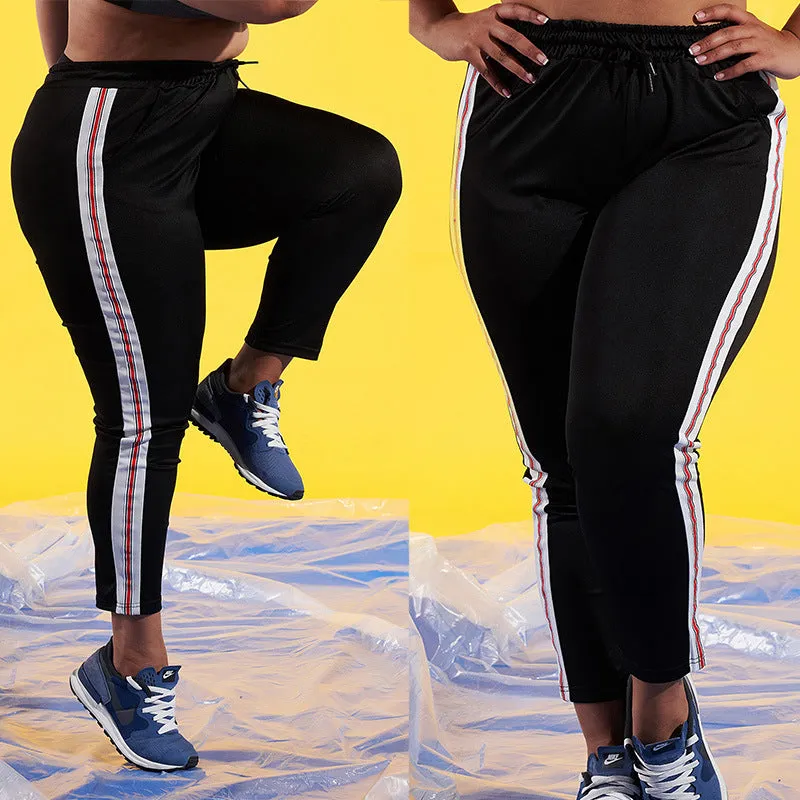 Plus Size High Waist Red and White Vertical Casual Pants