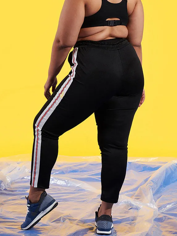 Plus Size High Waist Red and White Vertical Casual Pants