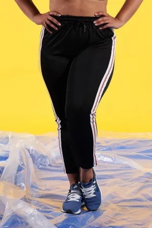 Plus Size High Waist Red and White Vertical Casual Pants