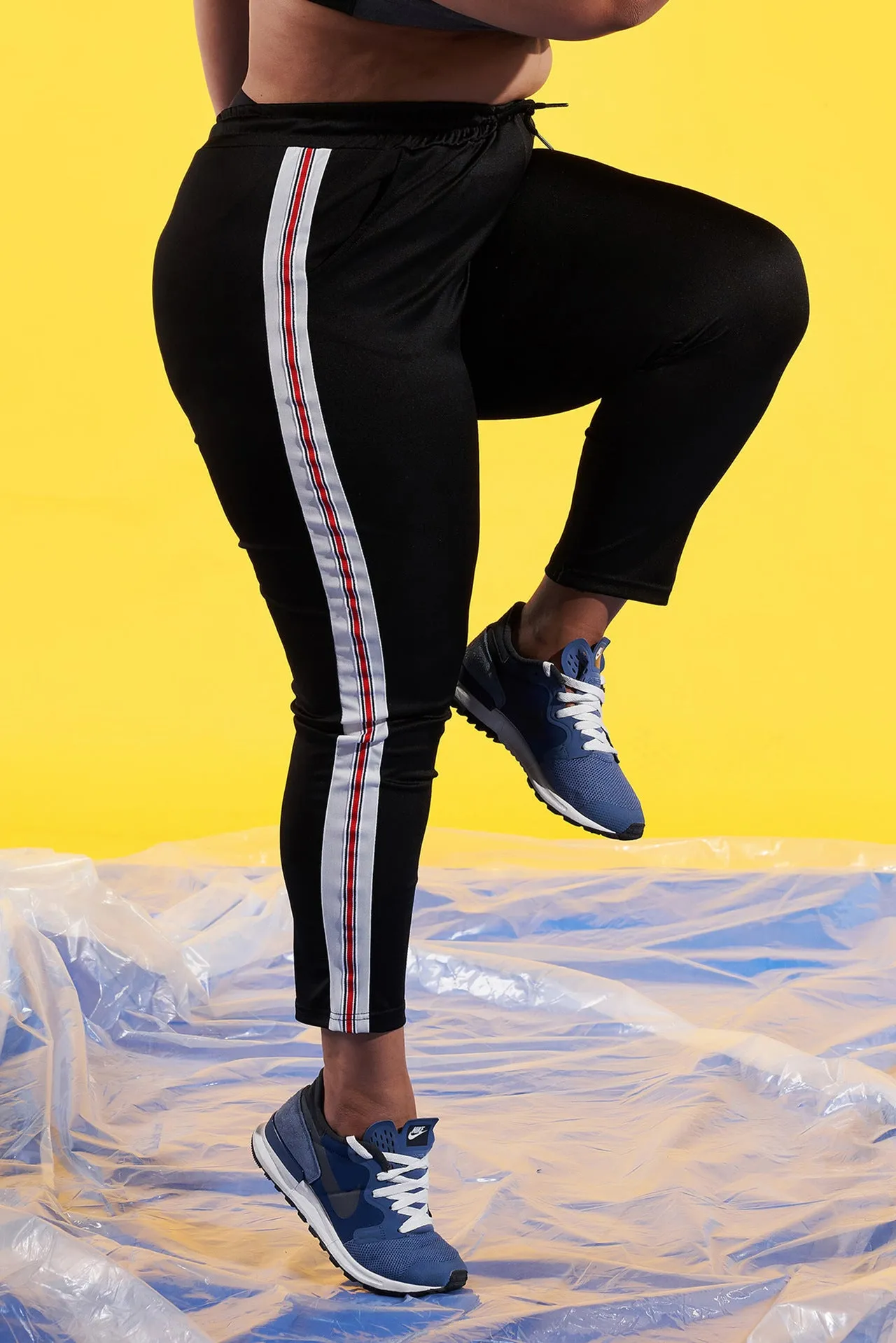 Plus Size High Waist Red and White Vertical Casual Pants