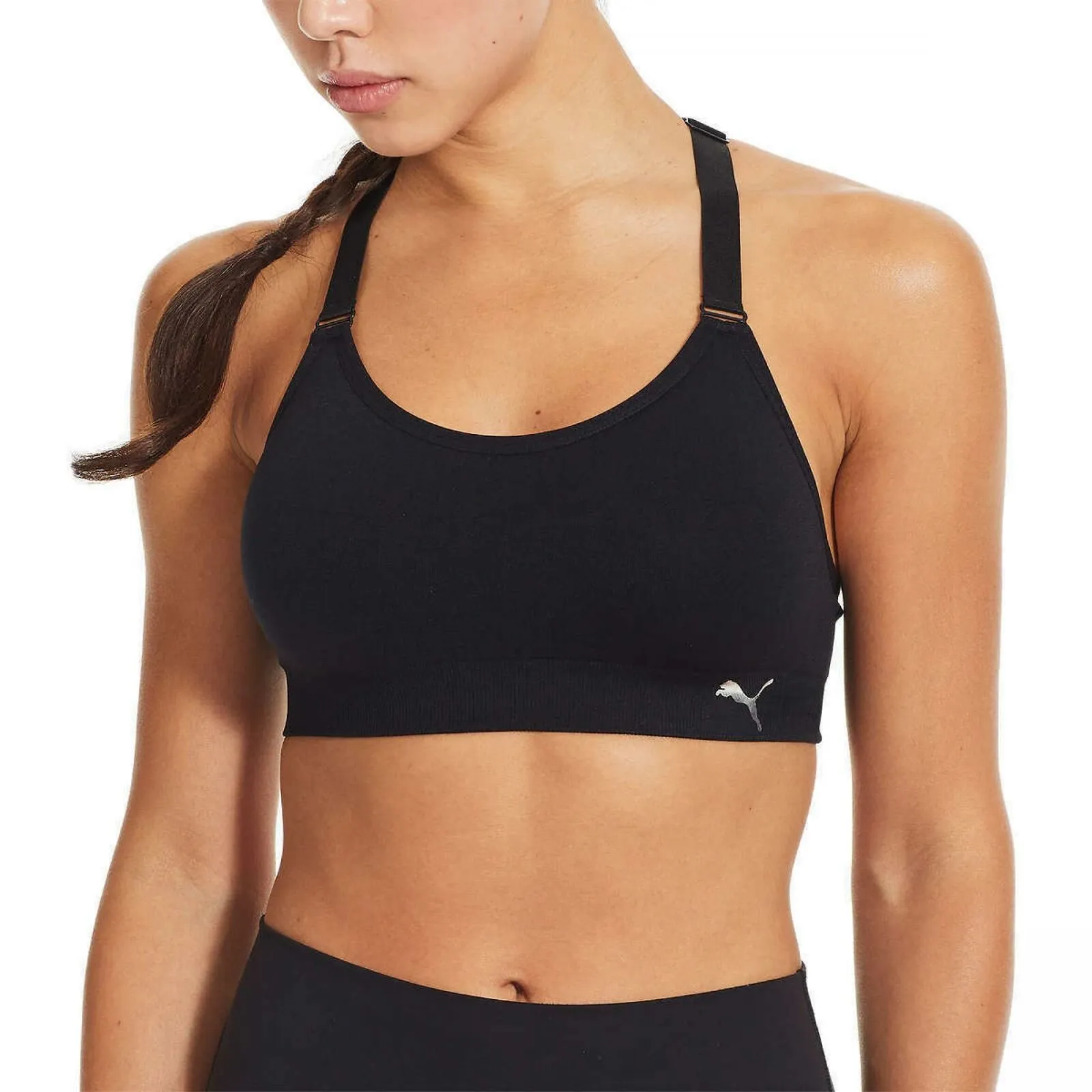 Puma Women's 3 Pack Medium Impact Seamless Sports Bras Black/Grey/White XL