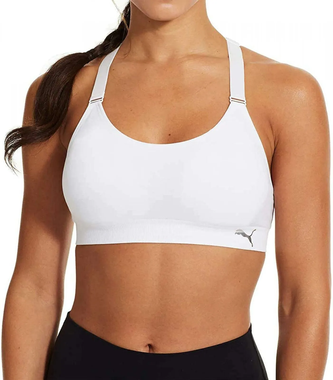 Puma Women's 3 Pack Medium Impact Seamless Sports Bras Black/Grey/White XL