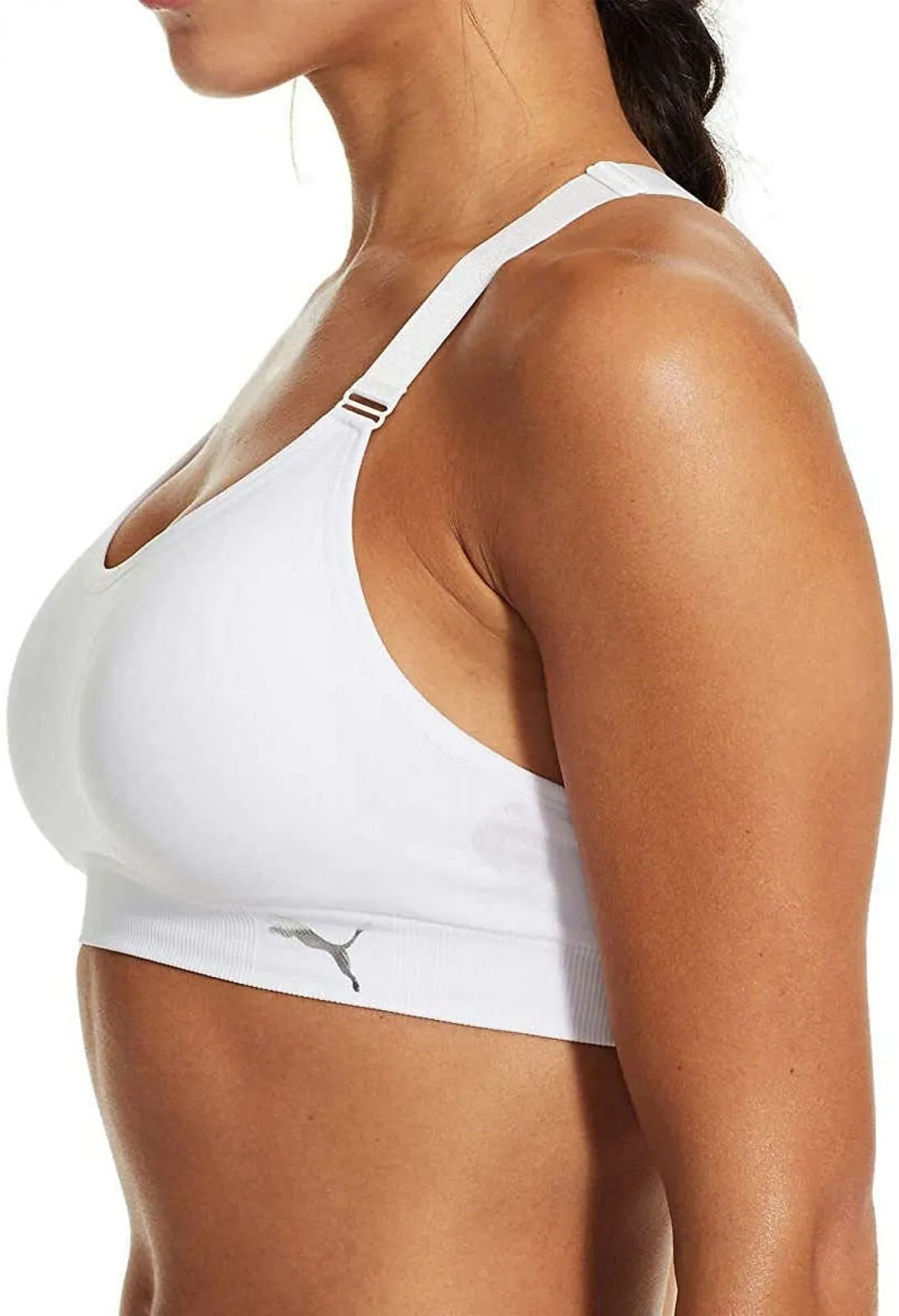 Puma Women's 3 Pack Medium Impact Seamless Sports Bras Black/Grey/White XL