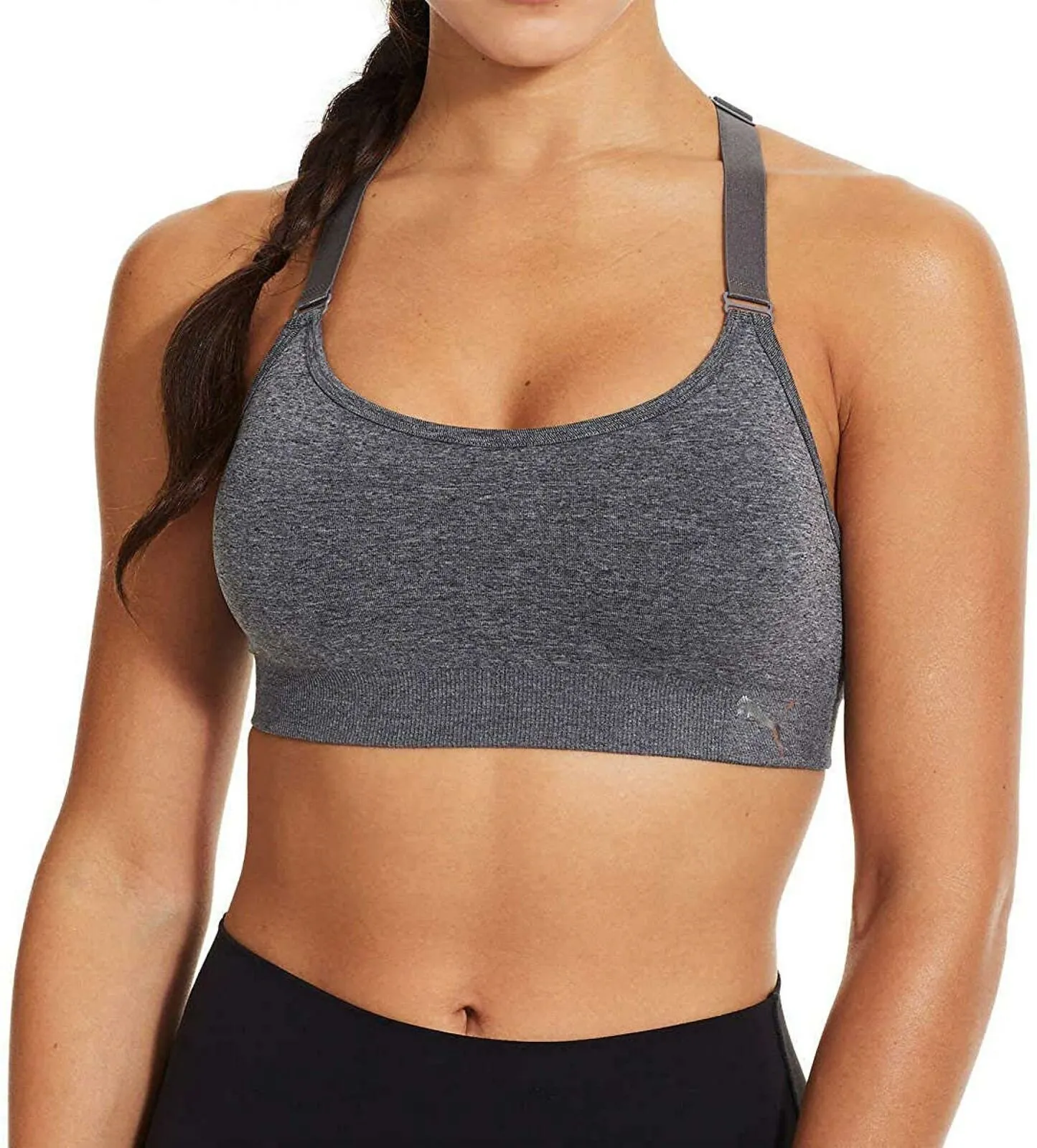 Puma Women's 3 Pack Medium Impact Seamless Sports Bras Black/Grey/White XL