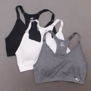 Puma Women's 3 Pack Medium Impact Seamless Sports Bras Black/Grey/White XL