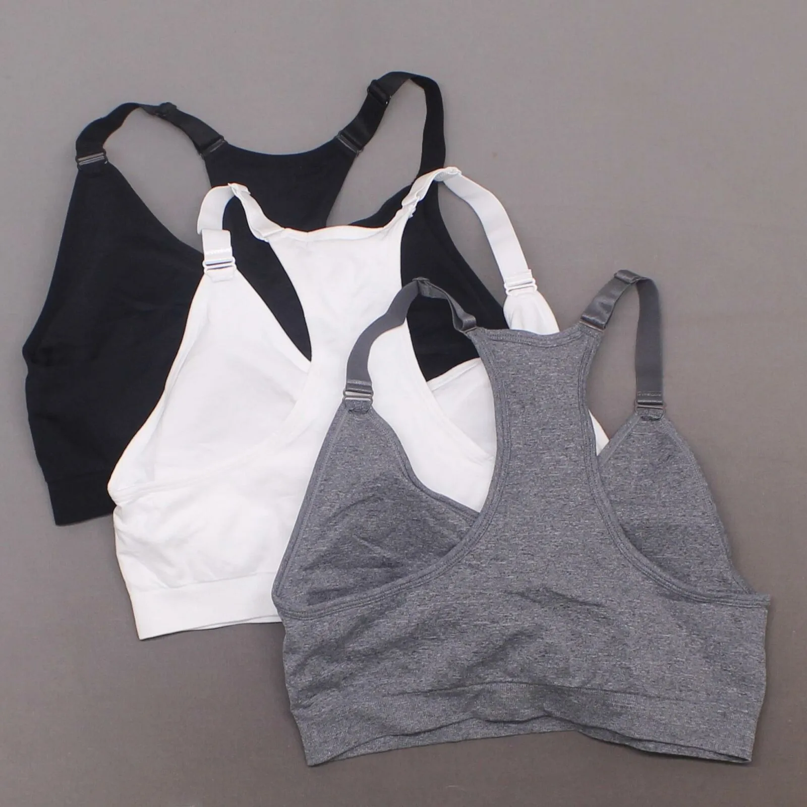 Puma Women's 3 Pack Medium Impact Seamless Sports Bras Black/Grey/White XL
