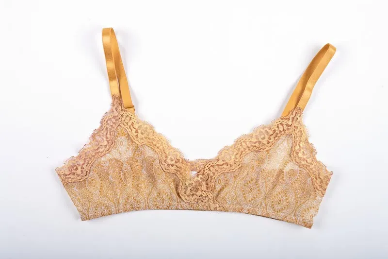 Removable Pad Bra Gold Paisley