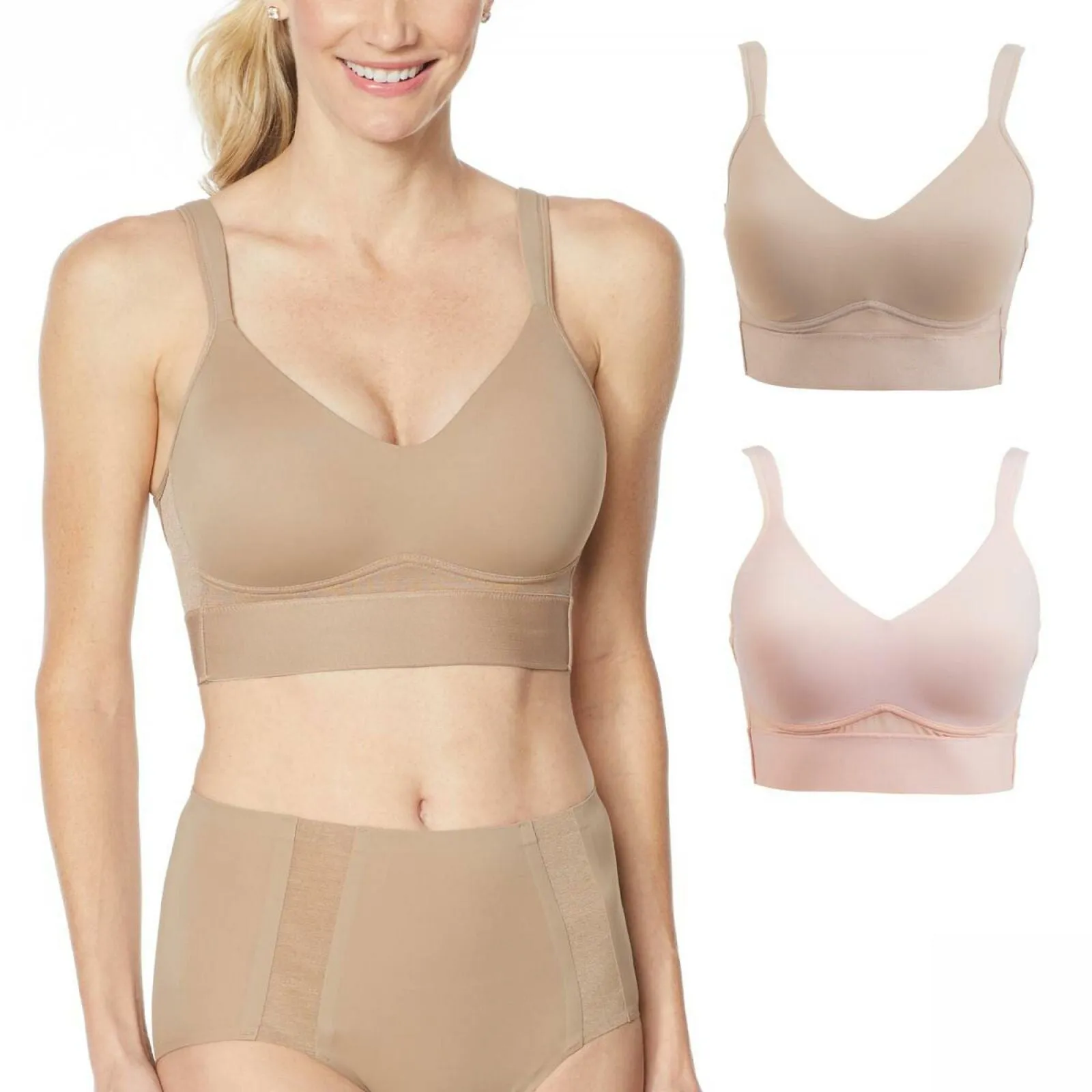 Rhonda Shear 2 Pack Mesh Back Molded Cup Bras Mocha/ Pink Medium