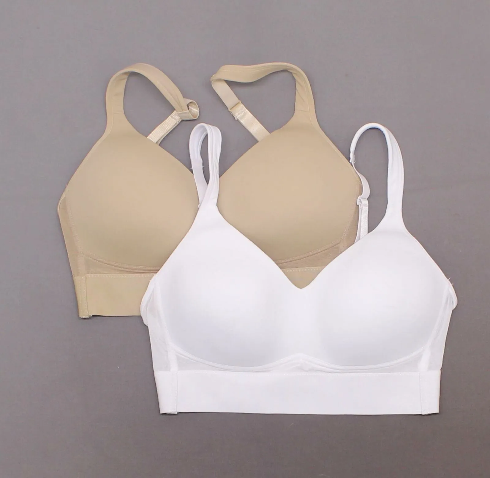 Rhonda Shear 2 Pack Mesh Back Molded Cup Bras White/ Nude Medium