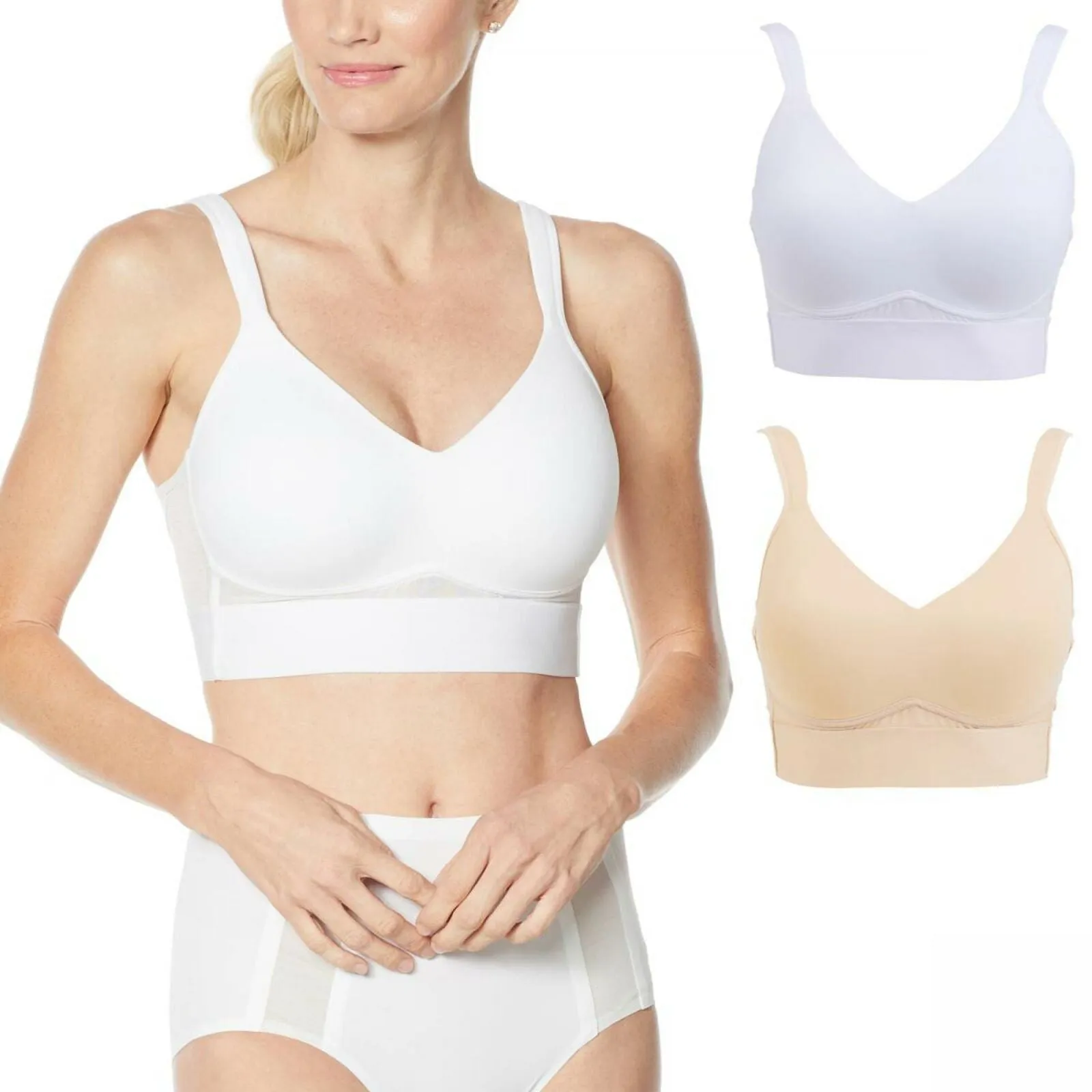 Rhonda Shear 2 Pack Mesh Back Molded Cup Bras White/ Nude XL