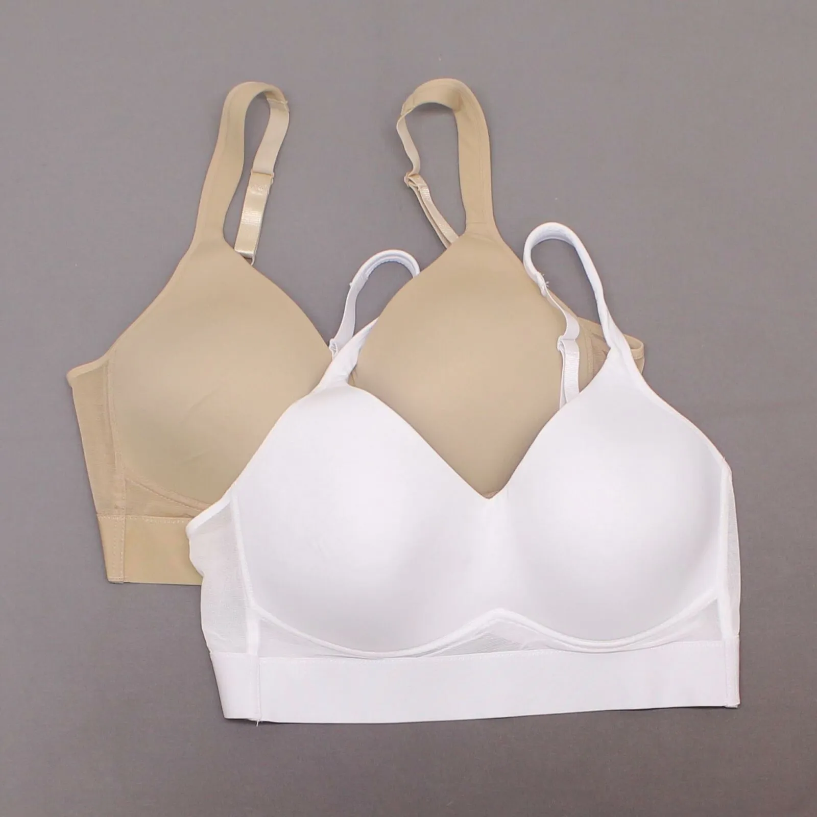 Rhonda Shear 2 Pack Mesh Back Molded Cup Bras White/ Nude XL