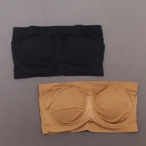 Rhonda Shear 2 Pack Underwire Bandeau Bras Black/ Caramel Large
