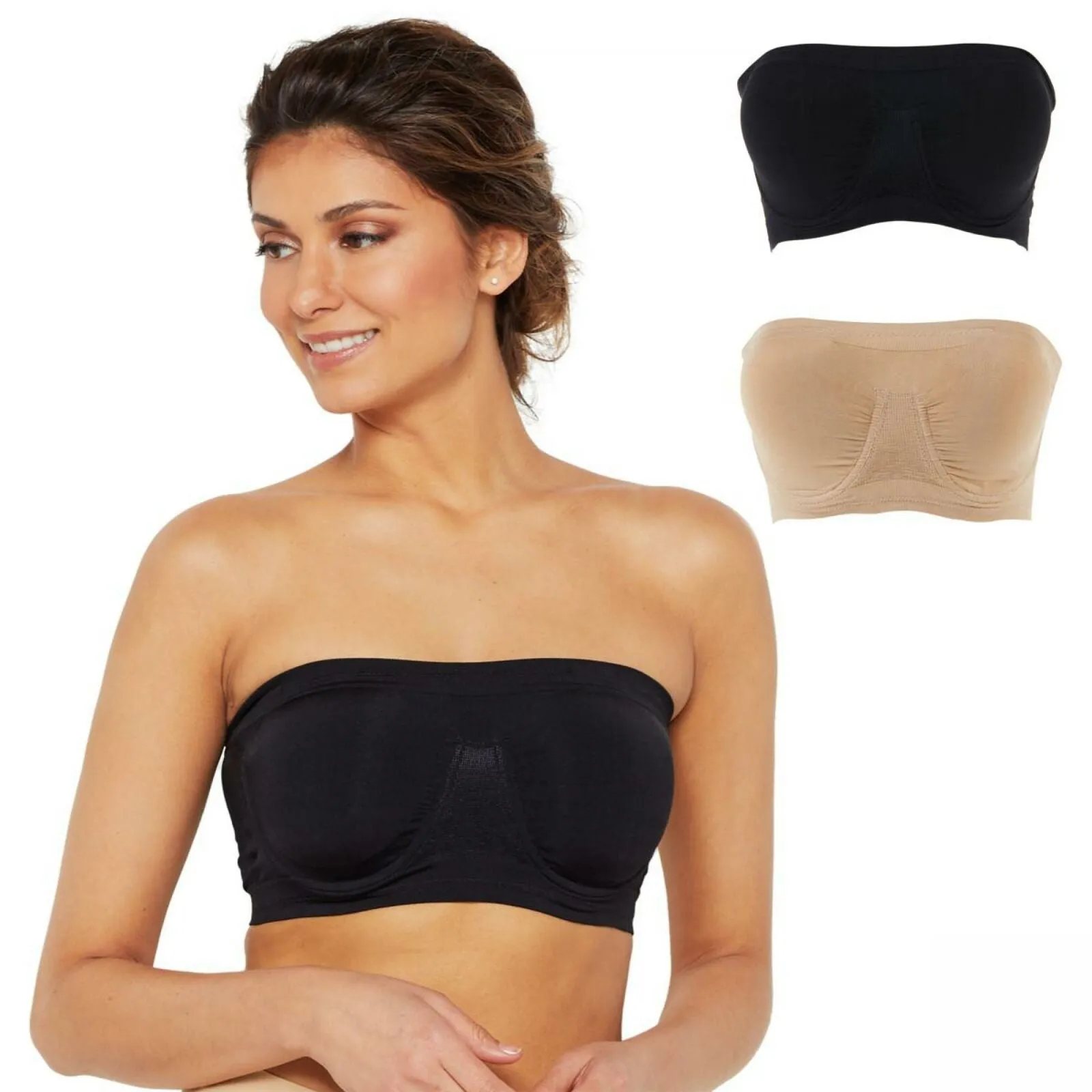 Rhonda Shear 2 Pack Underwire Bandeau Bras Black / Nude Large
