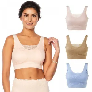 Rhonda Shear 3 Pack Ahh Bras with Lace Overlay And Removable Pads