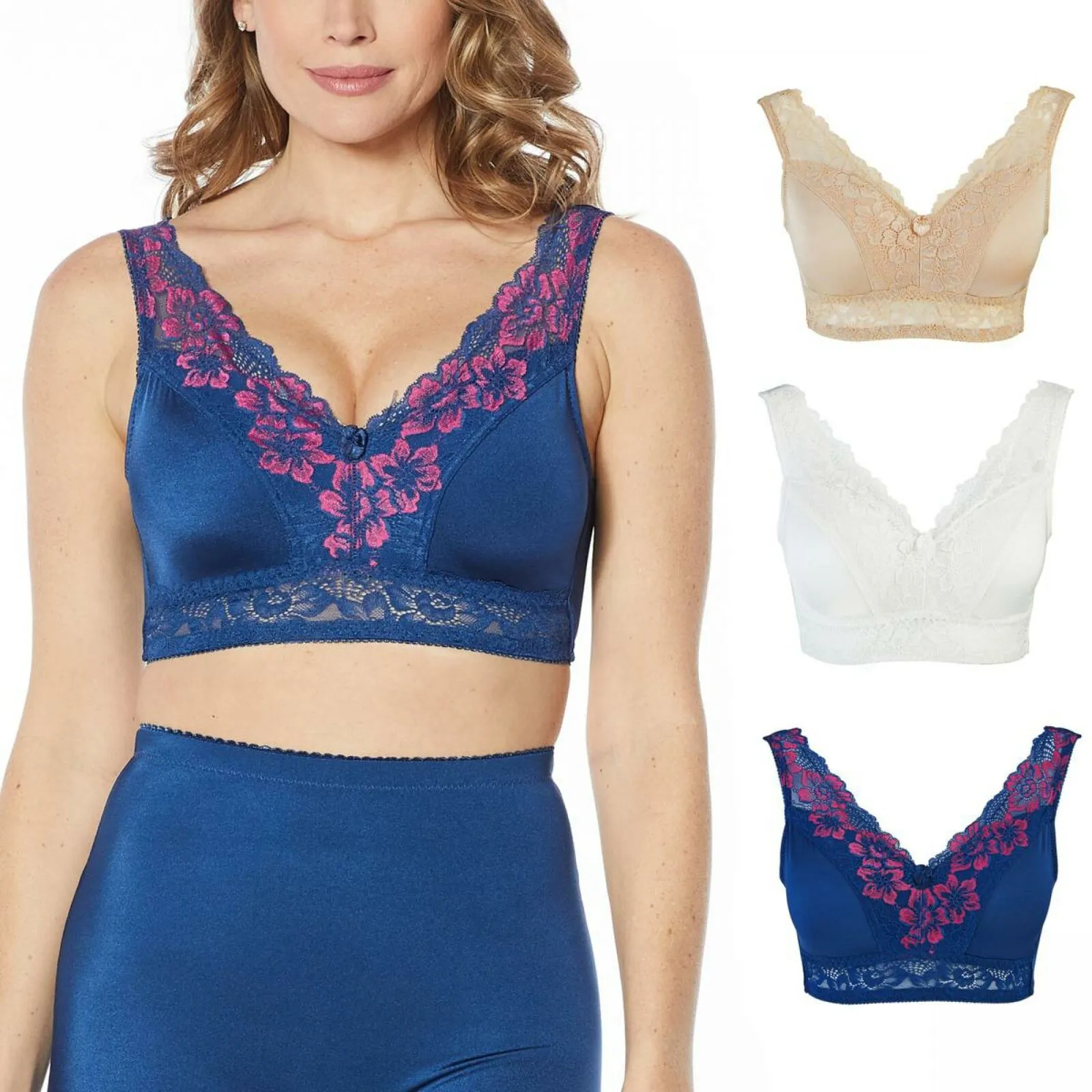 Rhonda Shear 3 Pack Betty Pin-Up Bras with Pads and Adjustable Back Darks 1X
