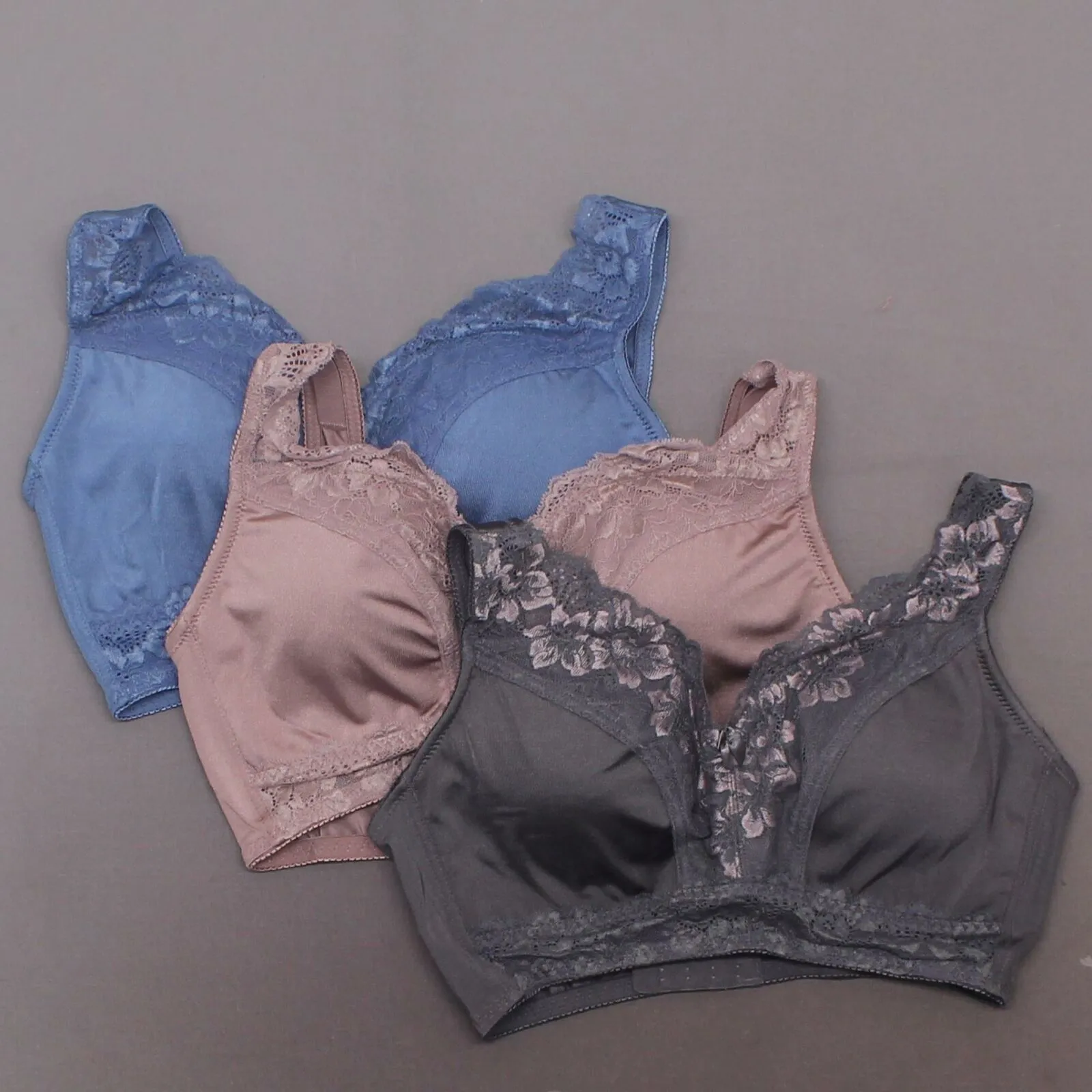 Rhonda Shear 3 Pack Betty Pin-Up Bras with Pads and Adjustable Back Dustys Large