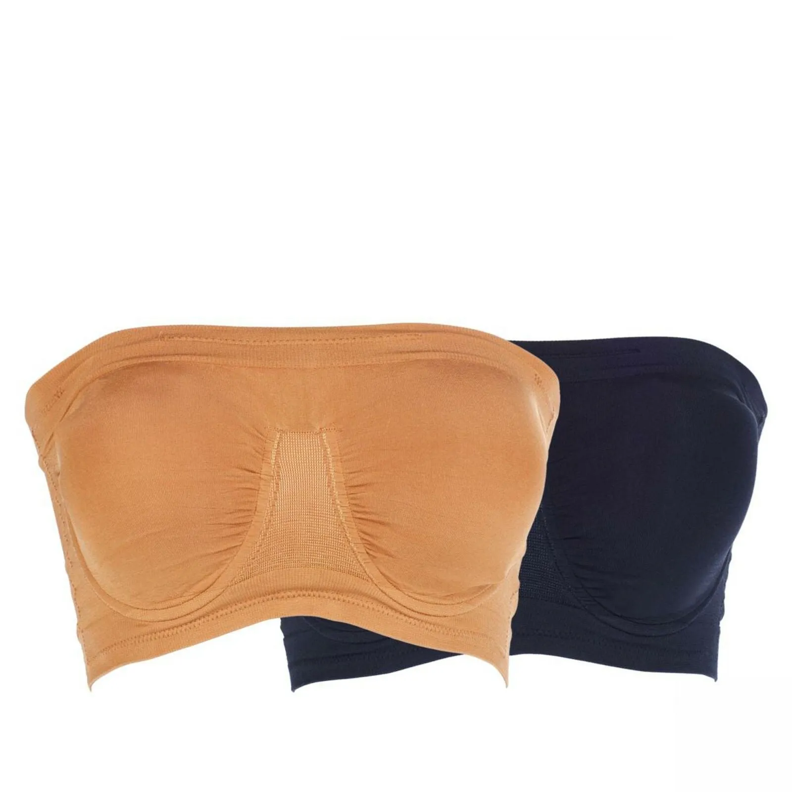Rhonda Shear Plus Size 2 Pack Underwire Bandeau Bras Black/ Caramel 1X