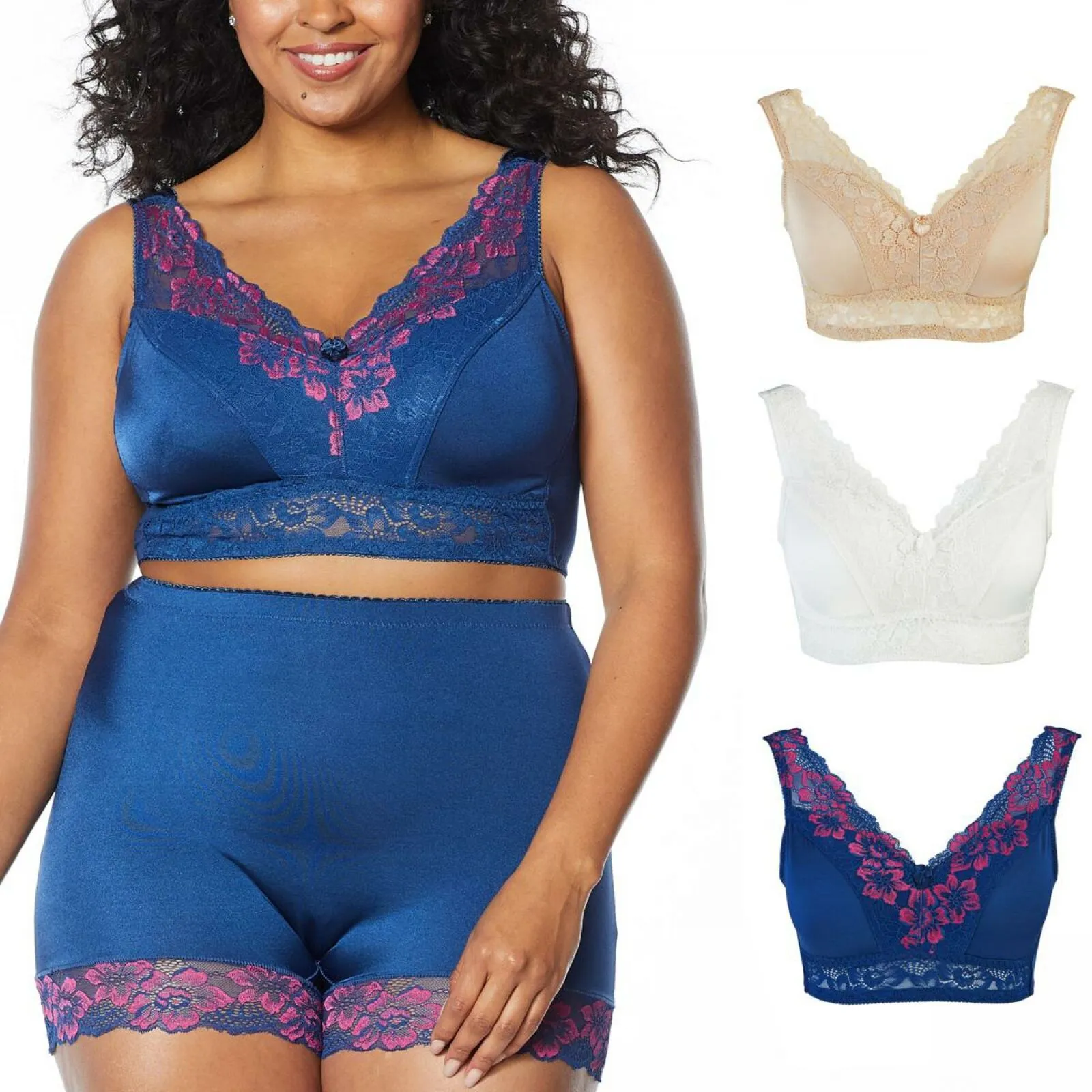 Rhonda Shear Plus Size 3 Pack Betty Pin-Up Bras Darks 3X