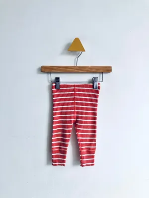 Ribbed Stripe Leggings - Coral // 3-6M