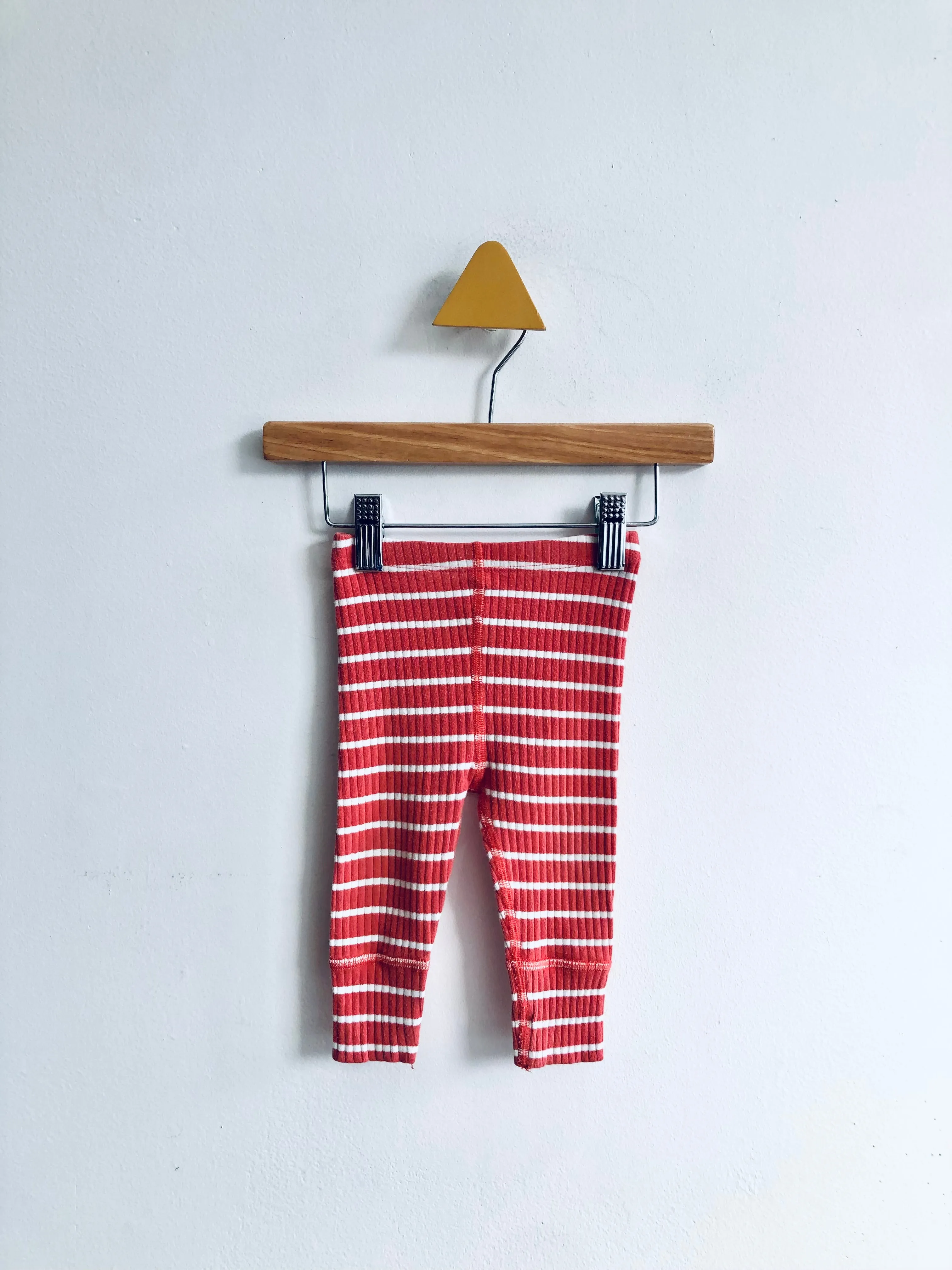 Ribbed Stripe Leggings - Coral // 3-6M