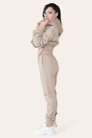 Ruched Sleeves Cropped Hoodie and Jogger Loungewear Set